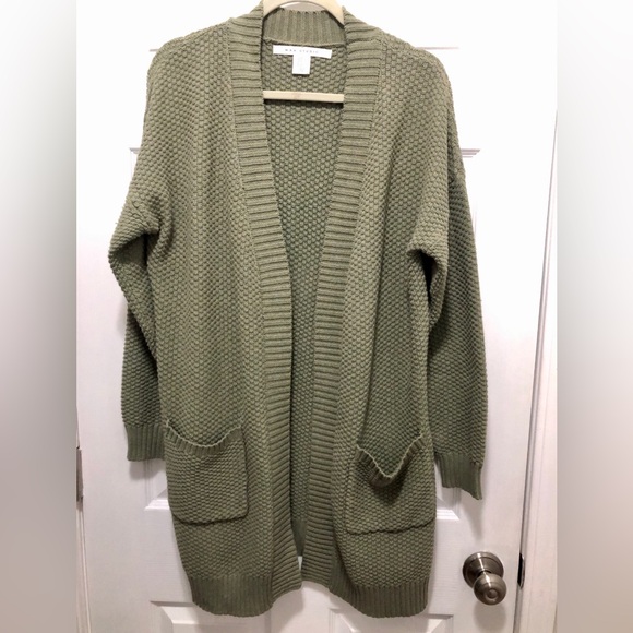 Max Studio Sage Green Open Front Pockets Oversized Women's Cardigan - Picture 1 of 9